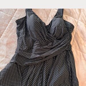 Miraclesuit Black and White Ruched V-Neck Swimdress